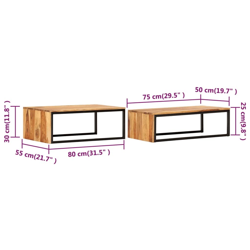 Brown Set of 2 Solid Sheesham Wood Nesting Coffee Tables C30827