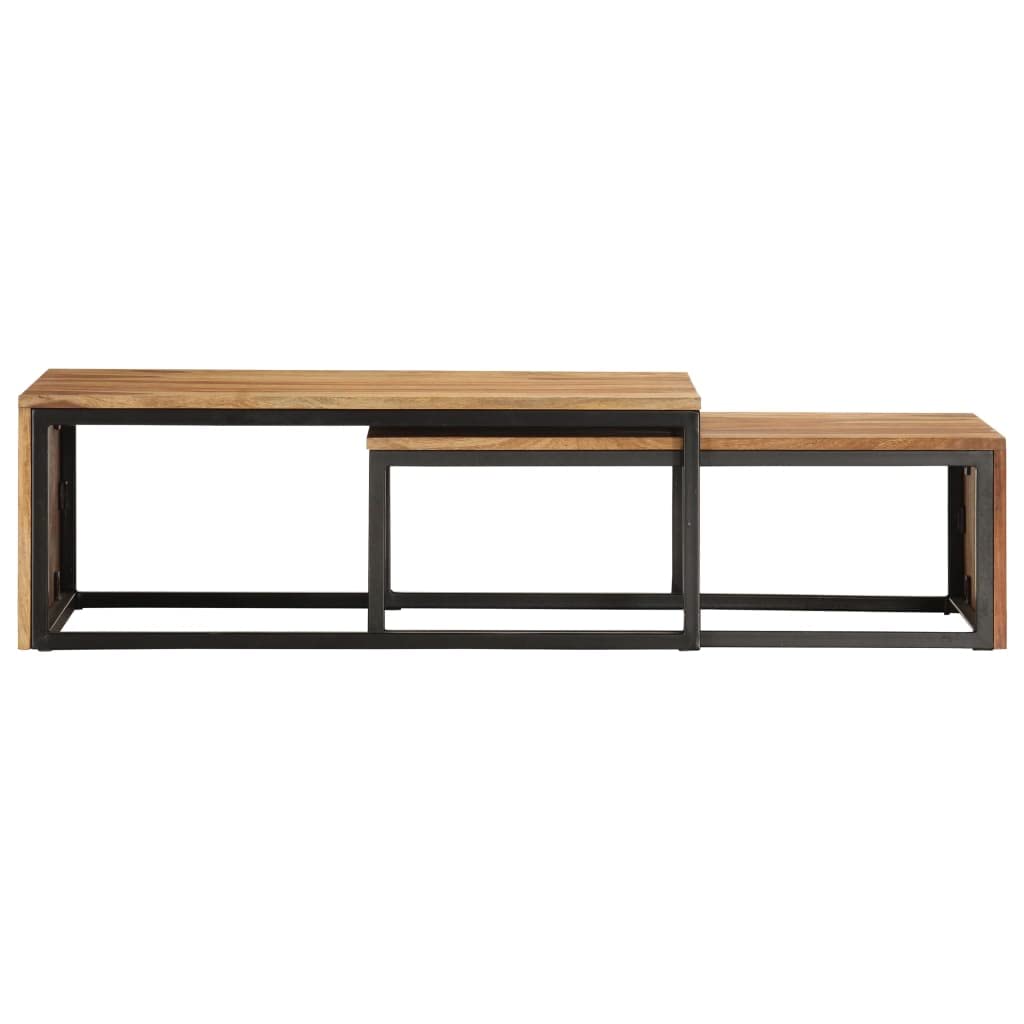 Brown Set of 2 Solid Sheesham Wood Nesting Coffee Tables C30827