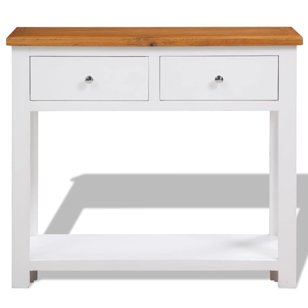 Solid Oak Wood Console Table with Drawers and Shelf X35382
