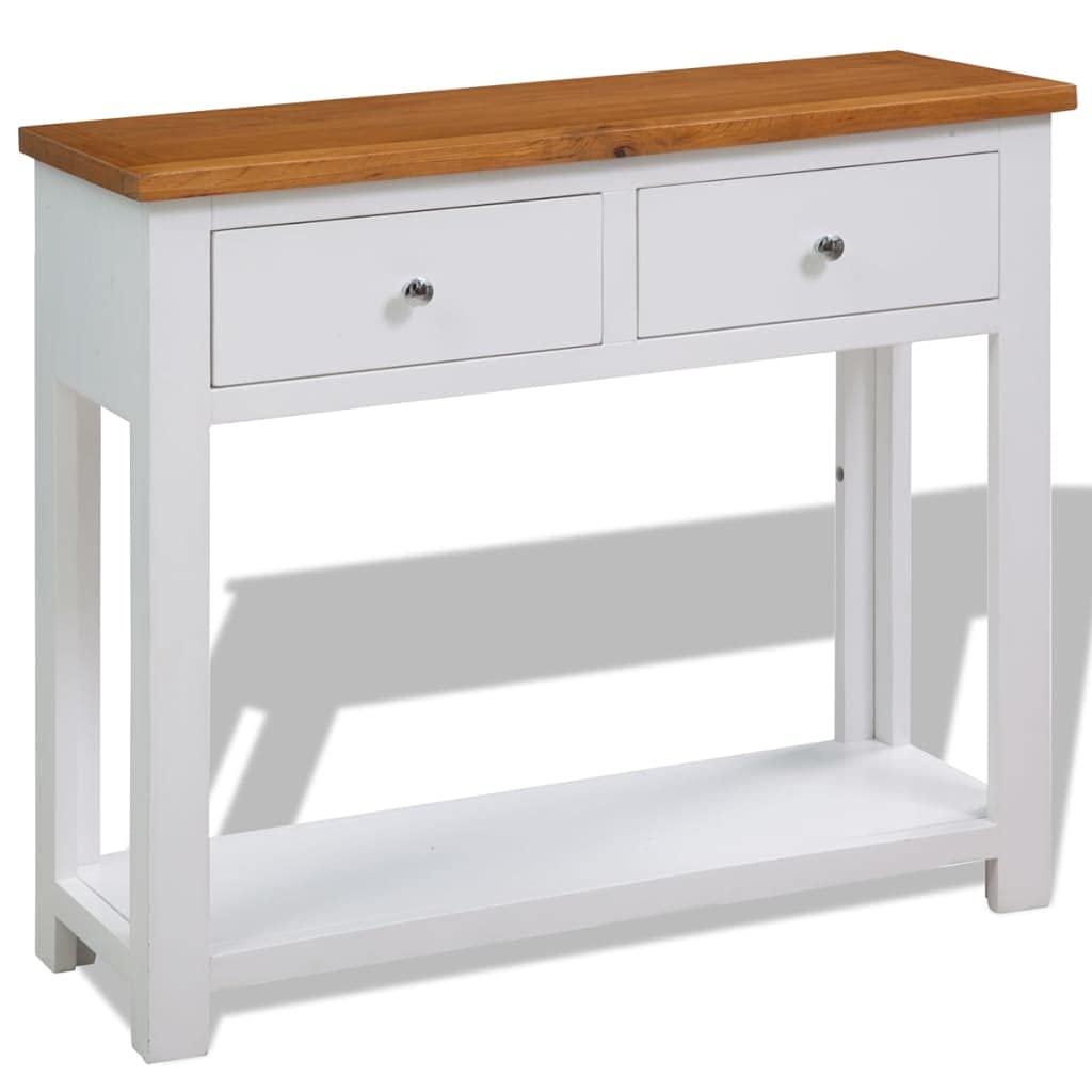 Solid Oak Wood Console Table with Drawers and Shelf X35382