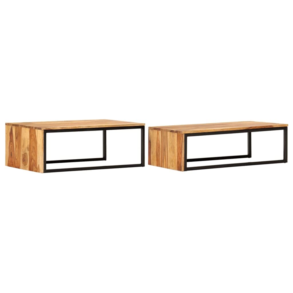 Brown Set of 2 Solid Sheesham Wood Nesting Coffee Tables C30827