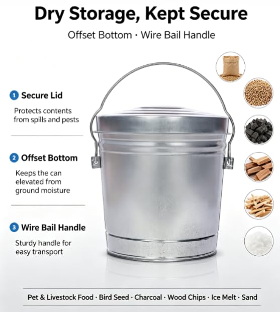 Galvanized Steel 6 Gallon Storage Can with Locking Lid Z4919