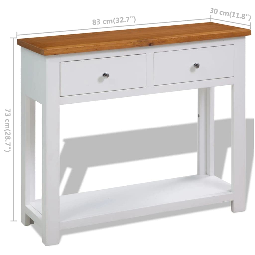 Solid Oak Wood Console Table with Drawers and Shelf X35382