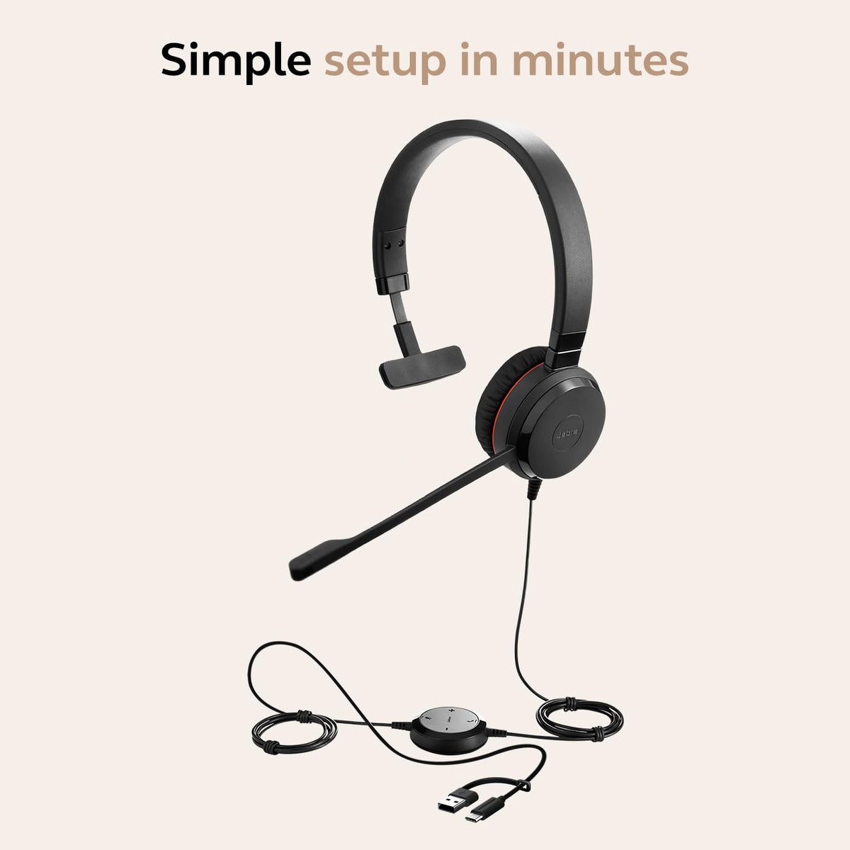 Wired Single-Ear Headset with Mic, Noise-Canceling Microphone, Black R564