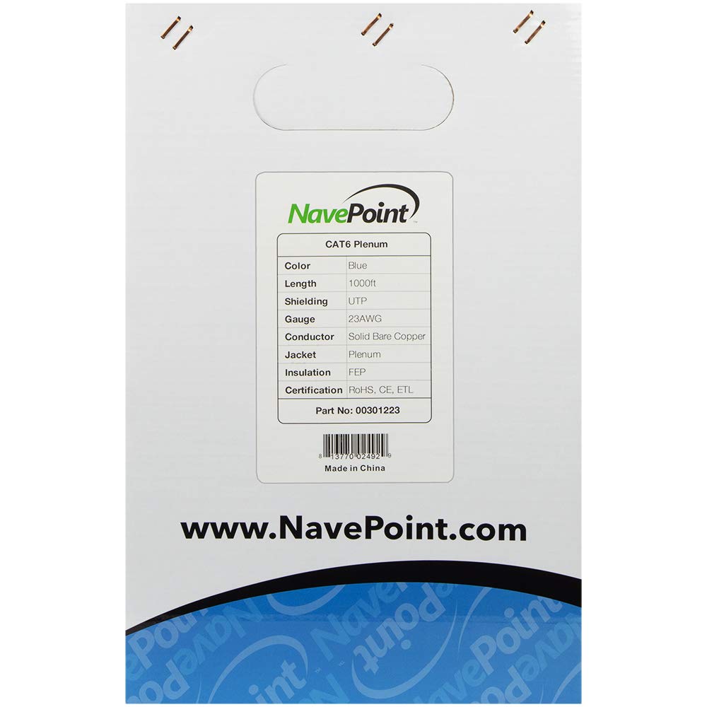 Cat6 Plenum 1000ft Blue Solid Bare Copper Ethernet Cable I242575