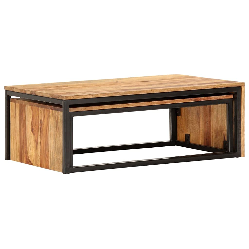 Brown Set of 2 Solid Sheesham Wood Nesting Coffee Tables C30827