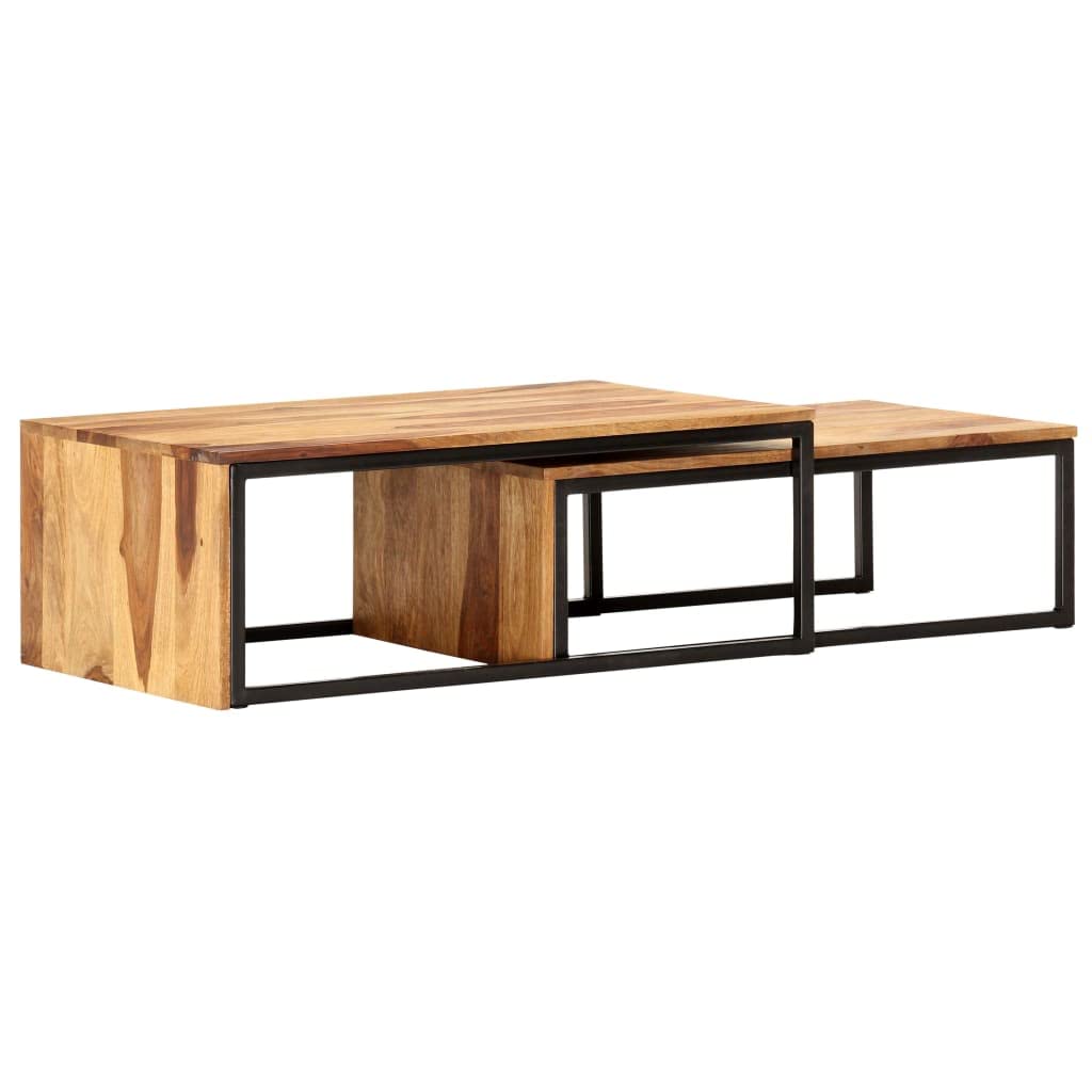 Brown Set of 2 Solid Sheesham Wood Nesting Coffee Tables C30827