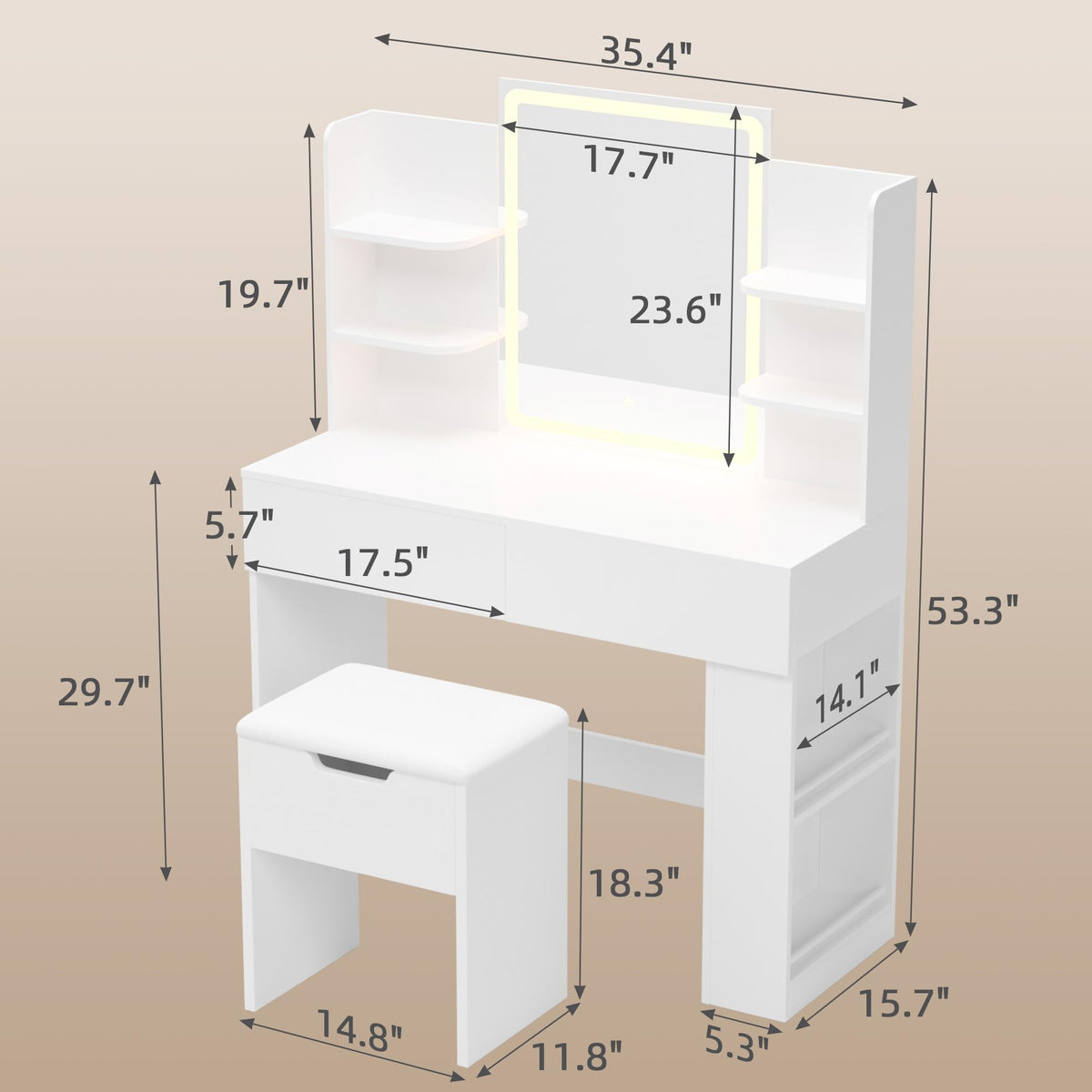 White Vanity Desk Set with LED Mirror P2588