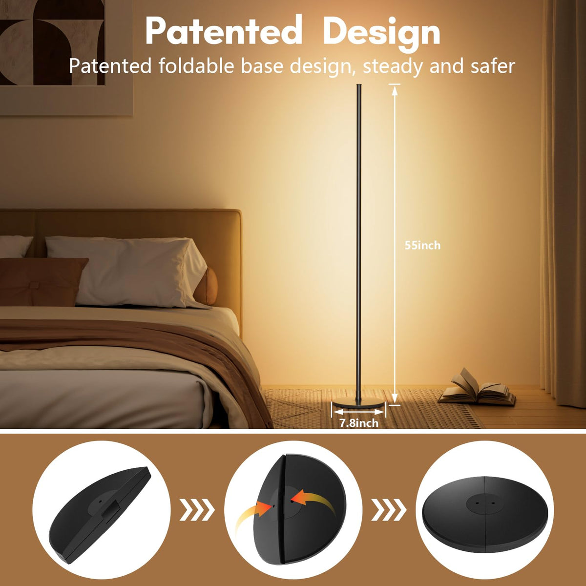 LED RGB+IC Corner Floor Lamp with App Remote Control Black N277