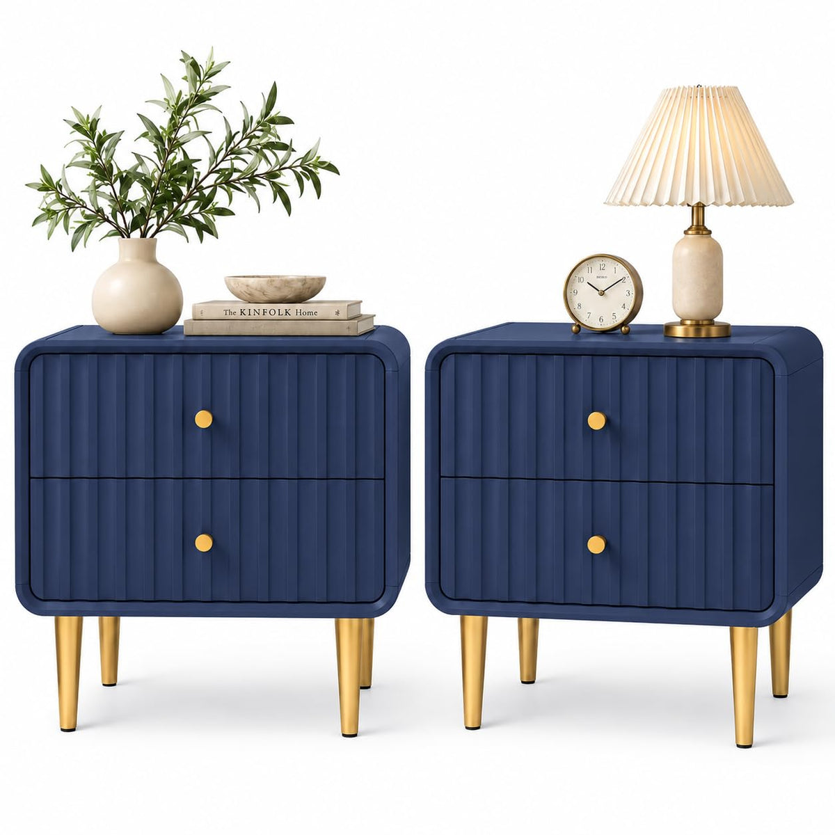 Blue 2 Drawer Wood Nightstand Set of 2 O379