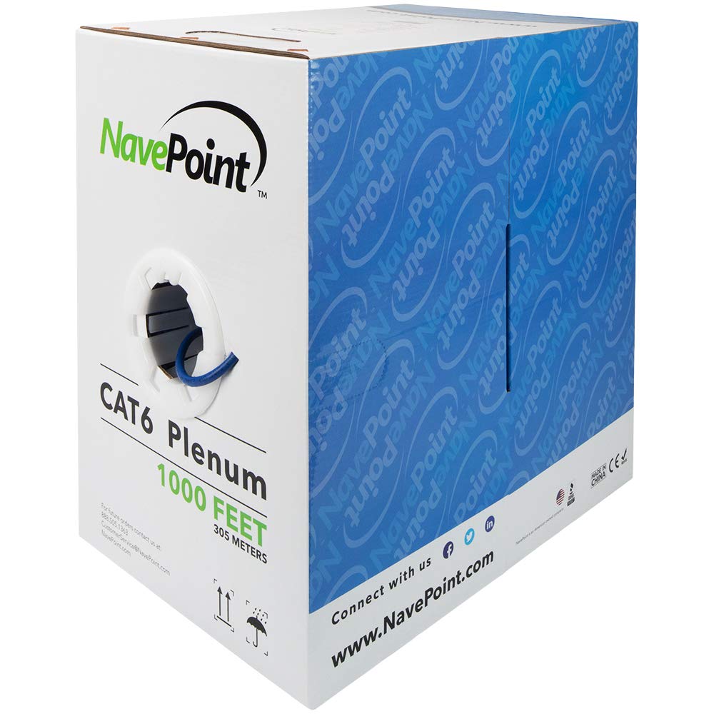 Cat6 Plenum 1000ft Blue Solid Bare Copper Ethernet Cable I242575