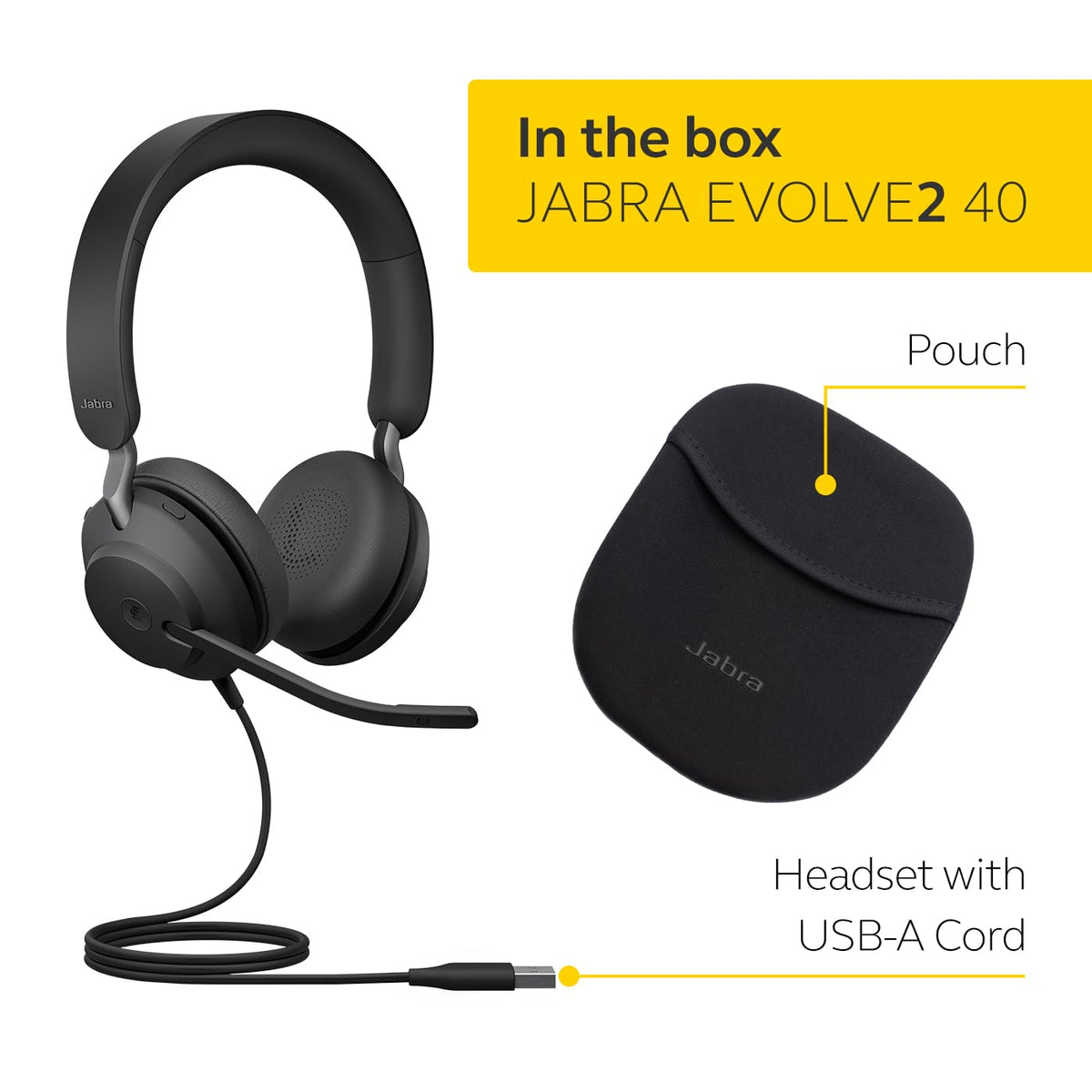 Wired Stereo Noise-Cancelling Headset with 3-Microphone Call Technology and USB-A Cable Black O164