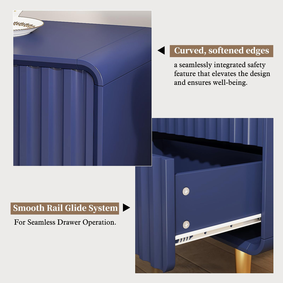 Blue 2 Drawer Wood Nightstand Set of 2 O379