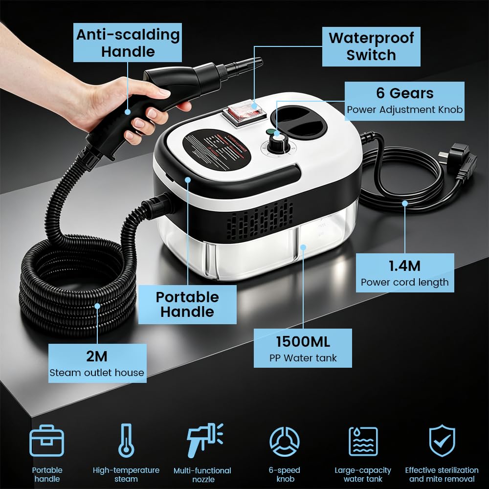 1.5L Handheld Steam Cleaner with 9pcs Accessories E844