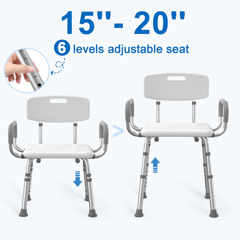 Shower Chair with Arms and Back and Bedside Commode with Padded Seat and Backrest A233