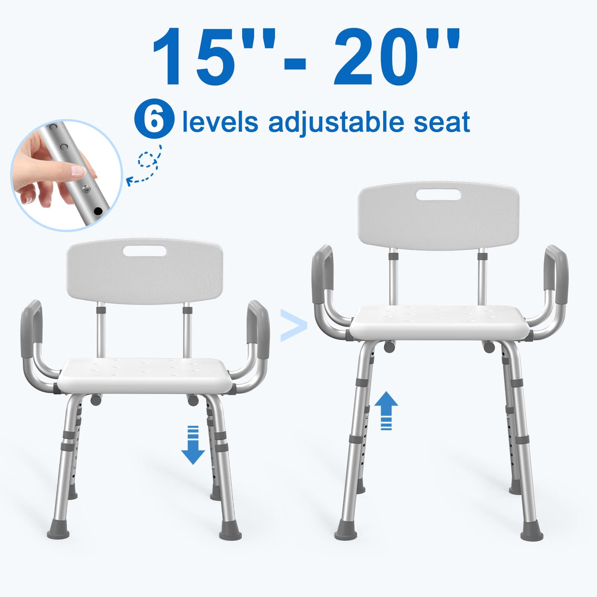 Shower Chair with Arms and Back and Bedside Commode with Padded Seat and Backrest A233