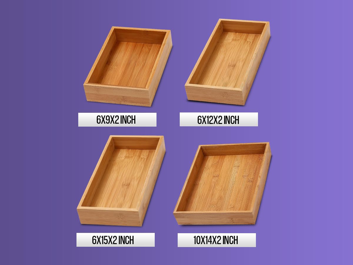 Bamboo Drawer Organizer Storage Box, 2 Pack 6x9x2 inch E83444