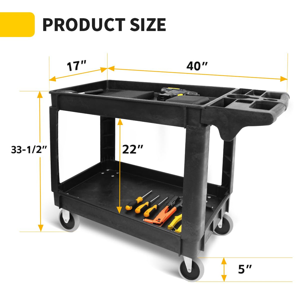 Heavy Duty 2-Shelf Polypropylene Utility Cart 500 lb Capacity V57909