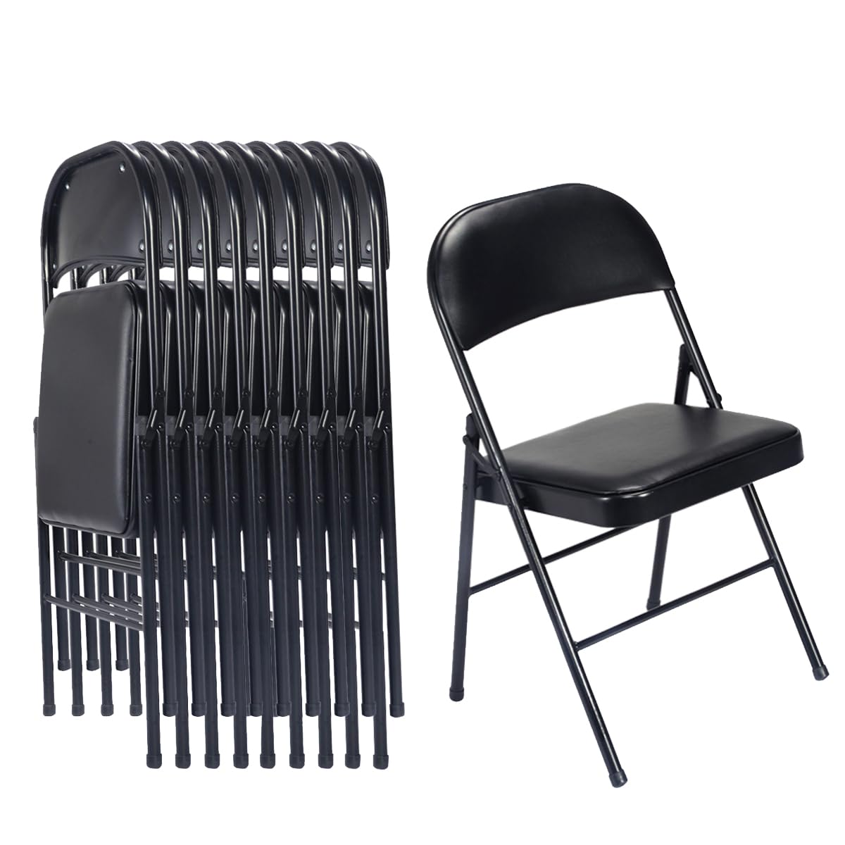 Black Folding Chairs with Padded Seats, 10 Pack I48622