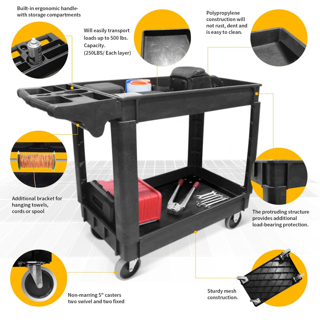 Heavy Duty 2-Shelf Polypropylene Utility Cart 500 lb Capacity V57909