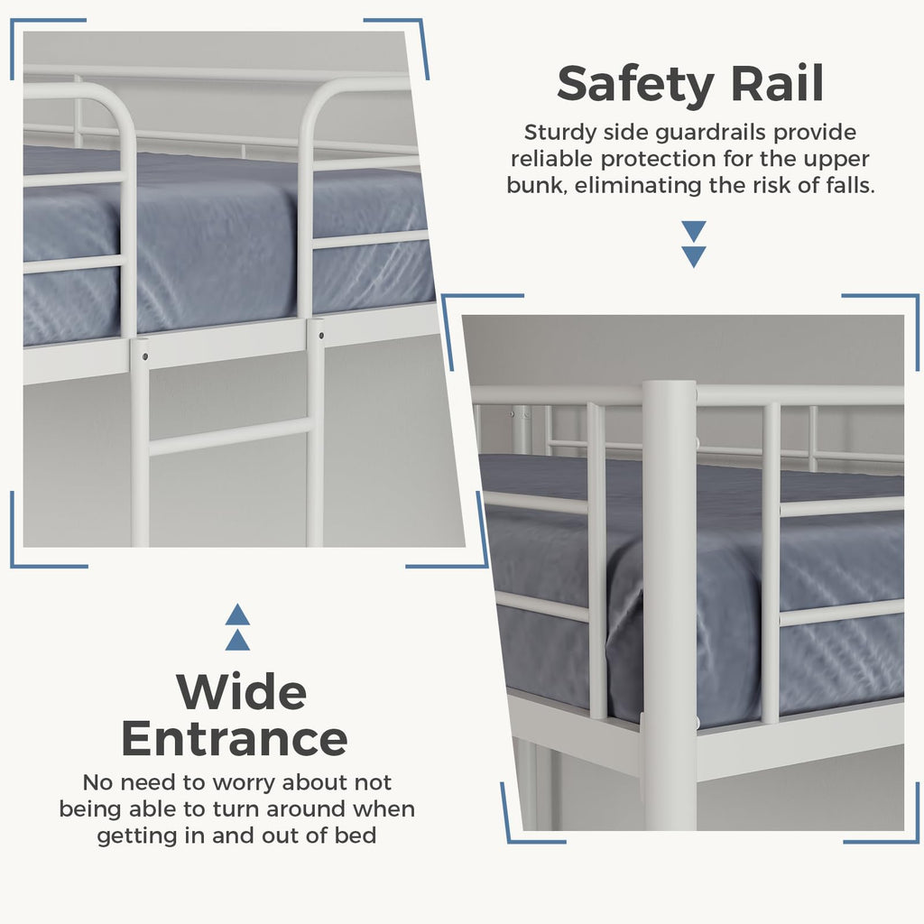 Metal Bunk Bed Twin Over Twin with Ladder and Guardrail Z804180