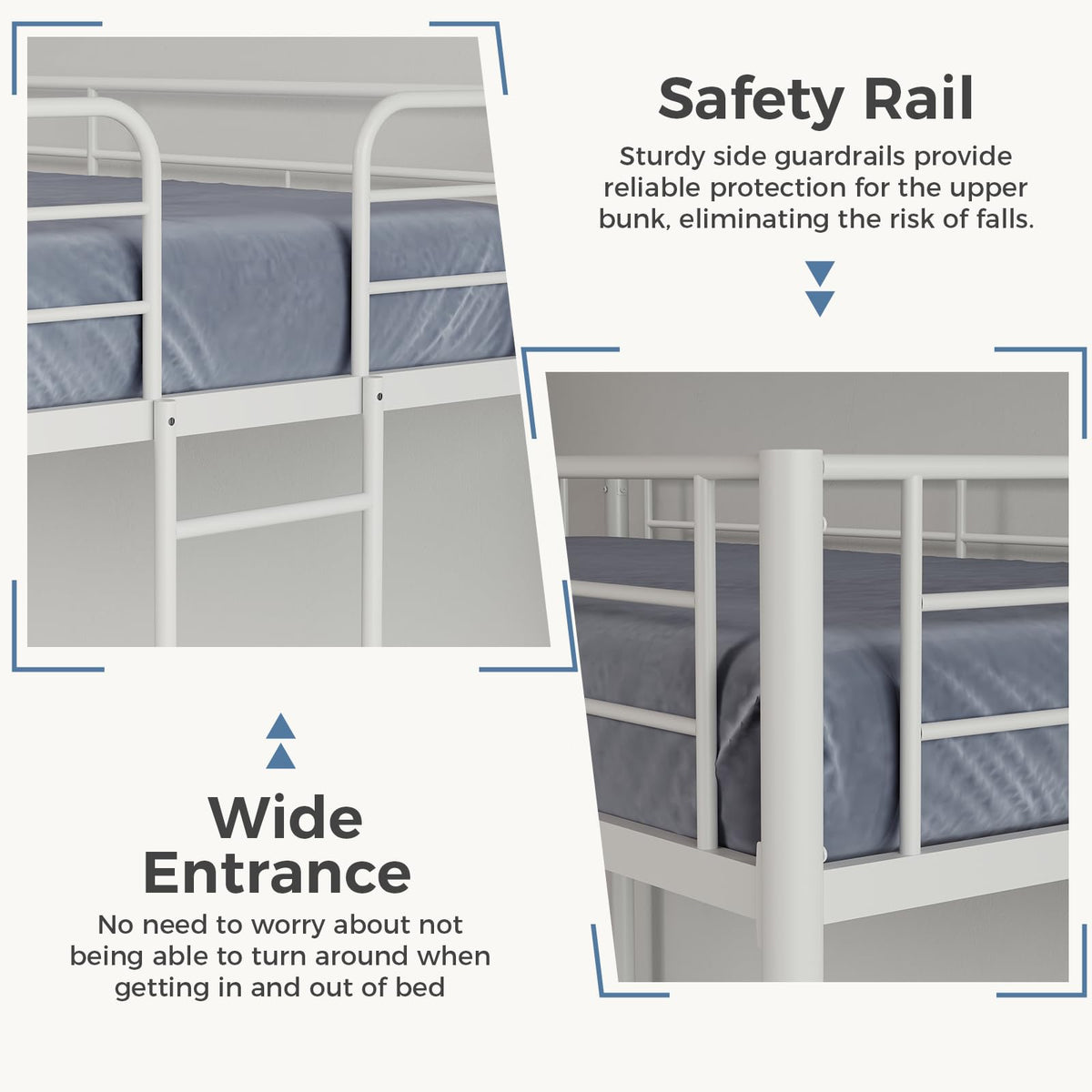 Metal Bunk Bed Twin Over Twin with Ladder and Guardrail Z804180