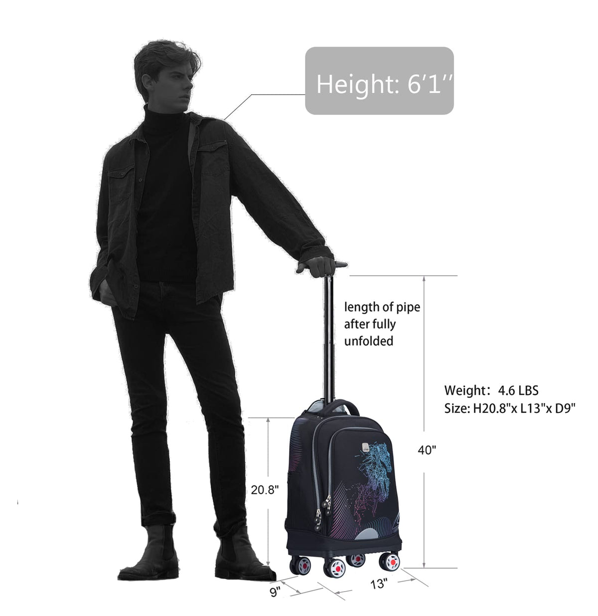 Rolling Backpack with Wheels Fits 15.6 Inch Z492
