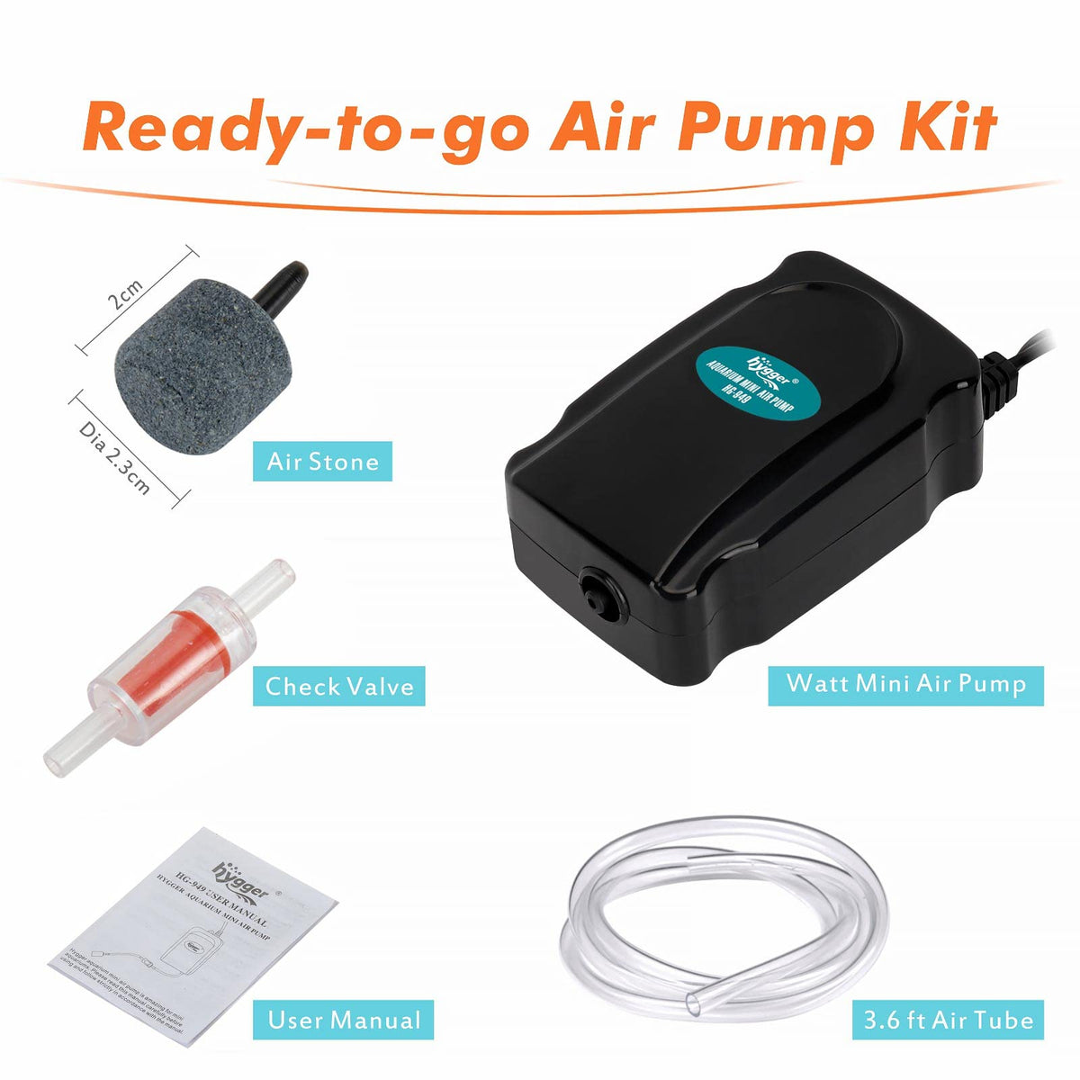Mini Aquarium Air Pump Kit 1W for 2-20 Gallon Fish Tank with Air Tube T479