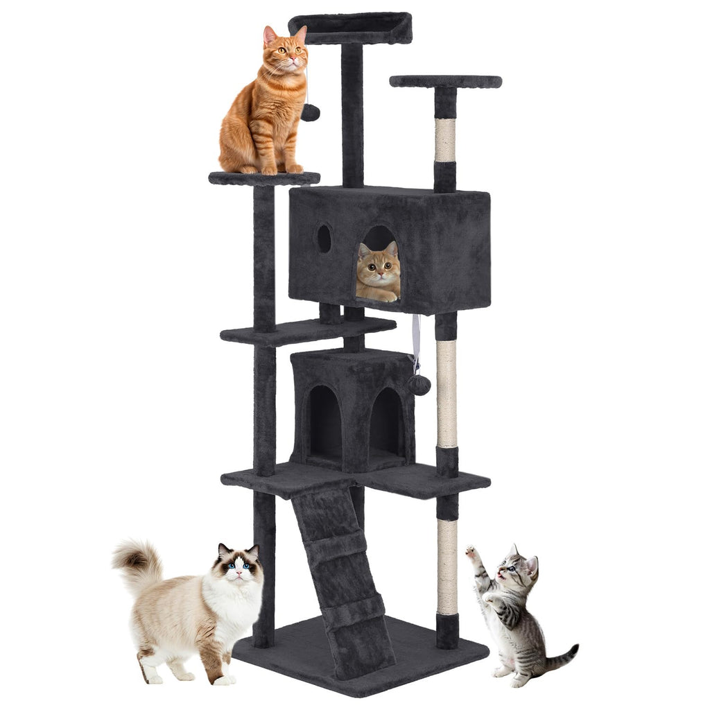 70 Inch Dark Gray Multi-Level Cat Tree with Condo Y219858