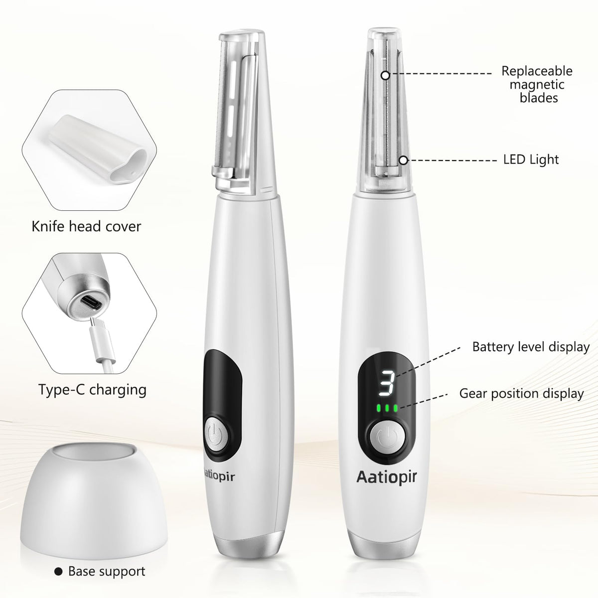 3 Speeds LED Electric Dermaplaning Tool with 12 Replaceable Blades R6295