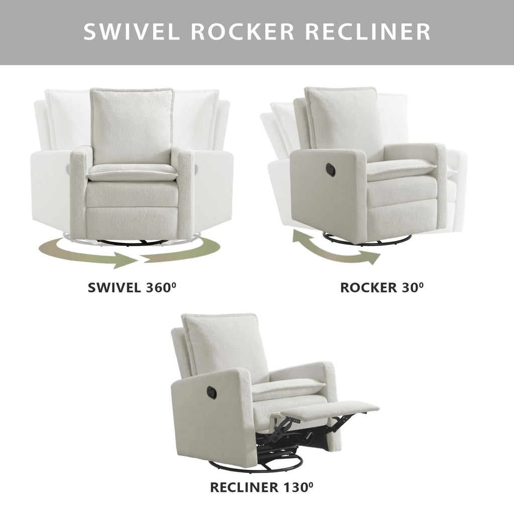 White Boucle Swivel Glider Recliner I614