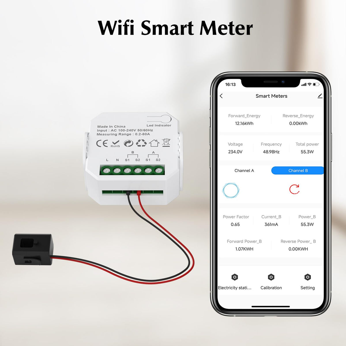 1-Channel WiFi Power Meter 80A Smart Energy Monitor D2687