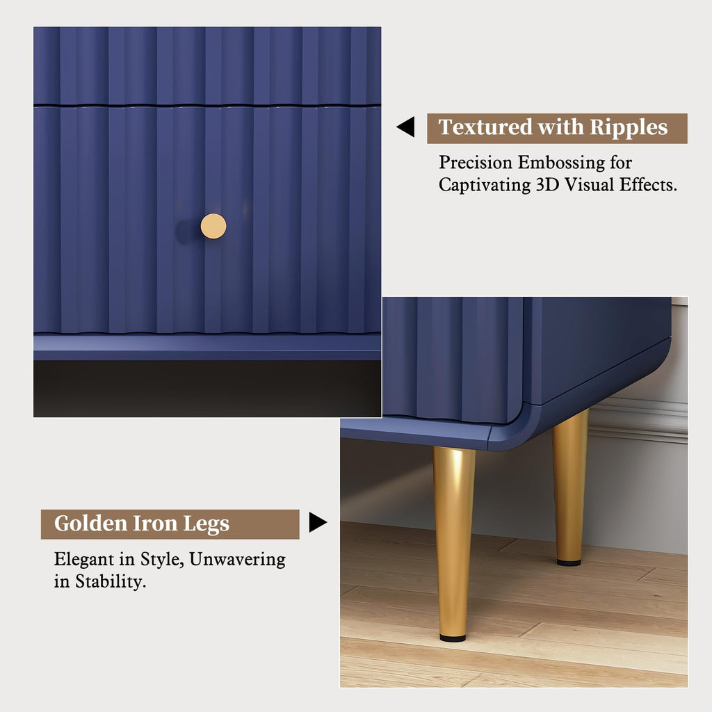 Blue 2 Drawer Wood Nightstand Set of 2 O379