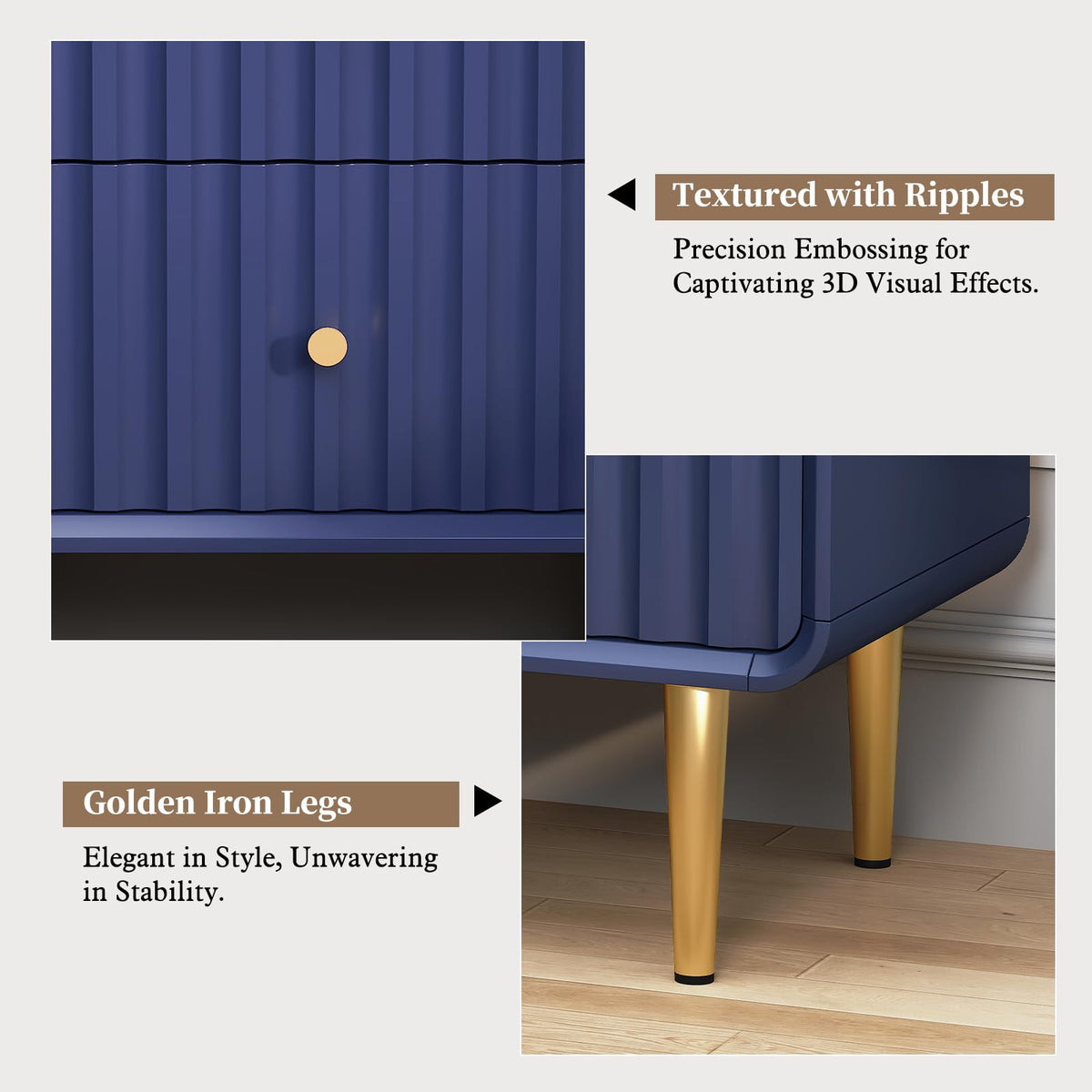 Blue 2 Drawer Wood Nightstand Set of 2 O379