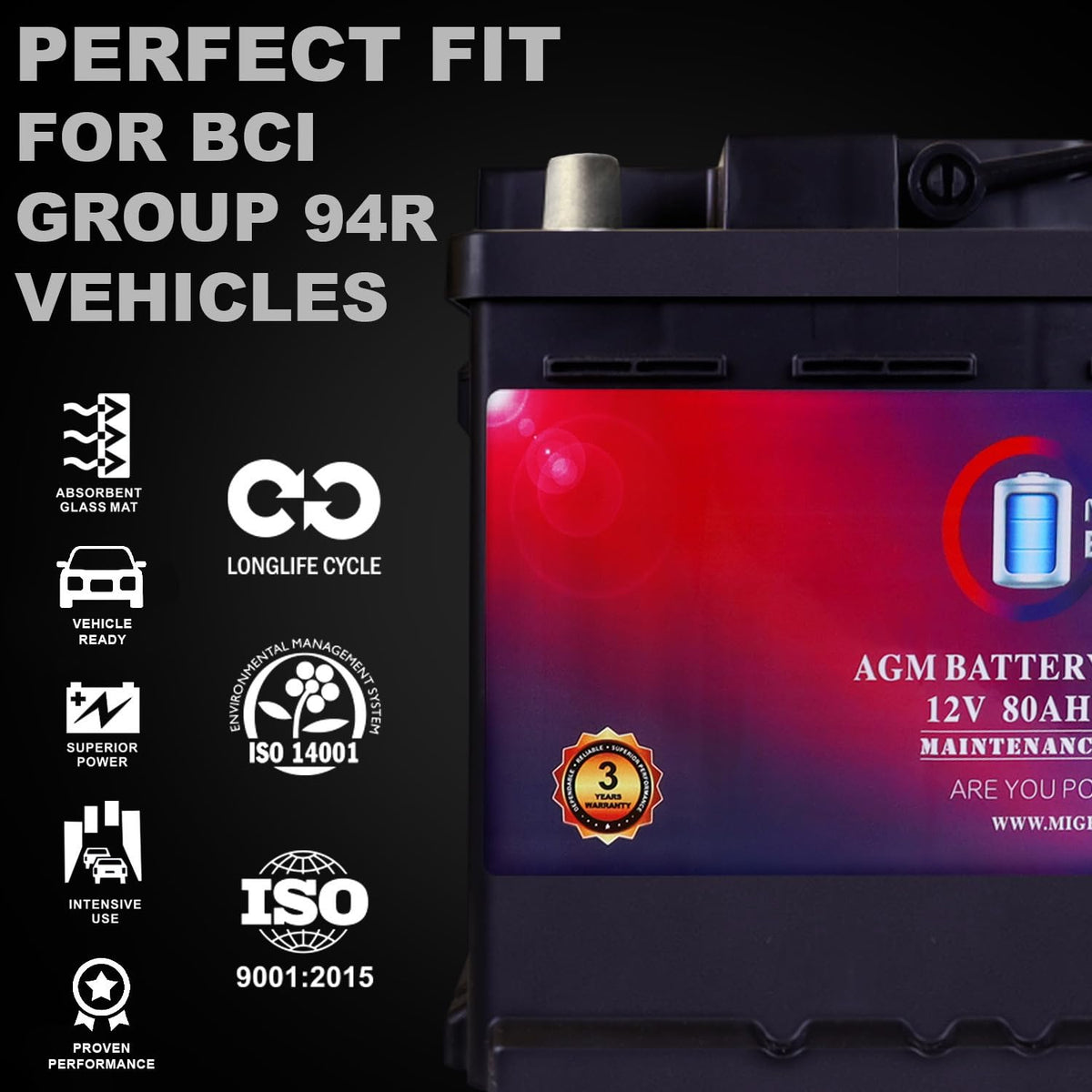 12V 80AH 850 CCA Replacement Battery U155