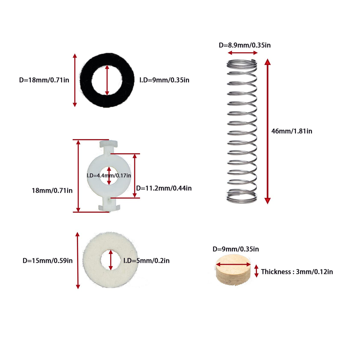 Trumpet Valve Repair Kit with Springs Felts and Cork Pads V6953