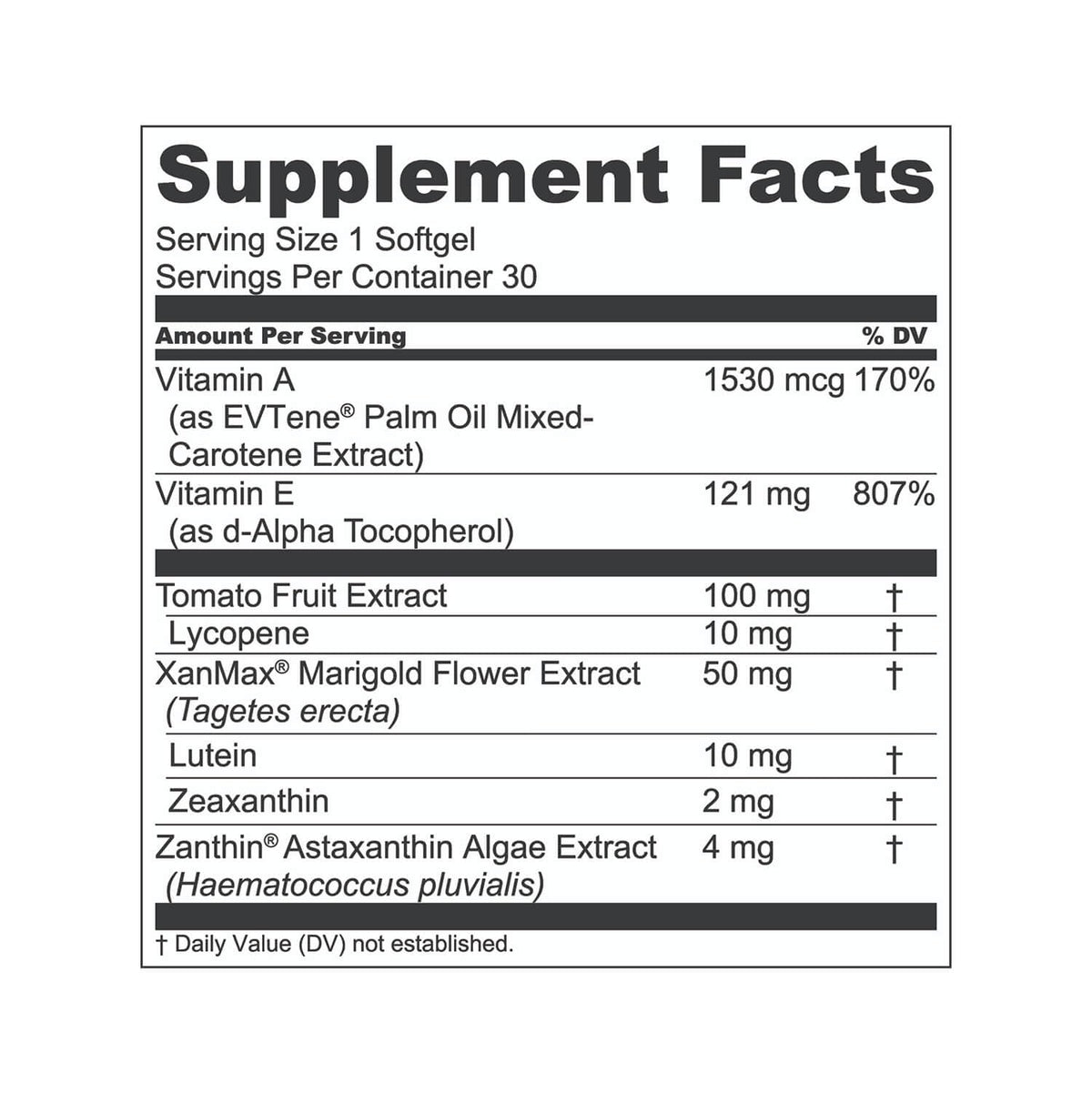Eye Vitamin Supplement with Lutein & Zeaxanthin 30 Softgels C65570