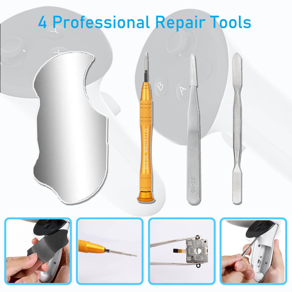 4 Pack Joystick Replacement Kit, Include 4 Joysticks, 4 Thumbstick Grips, T5 Screwdriver, Tweezer, Pry Tool G2956