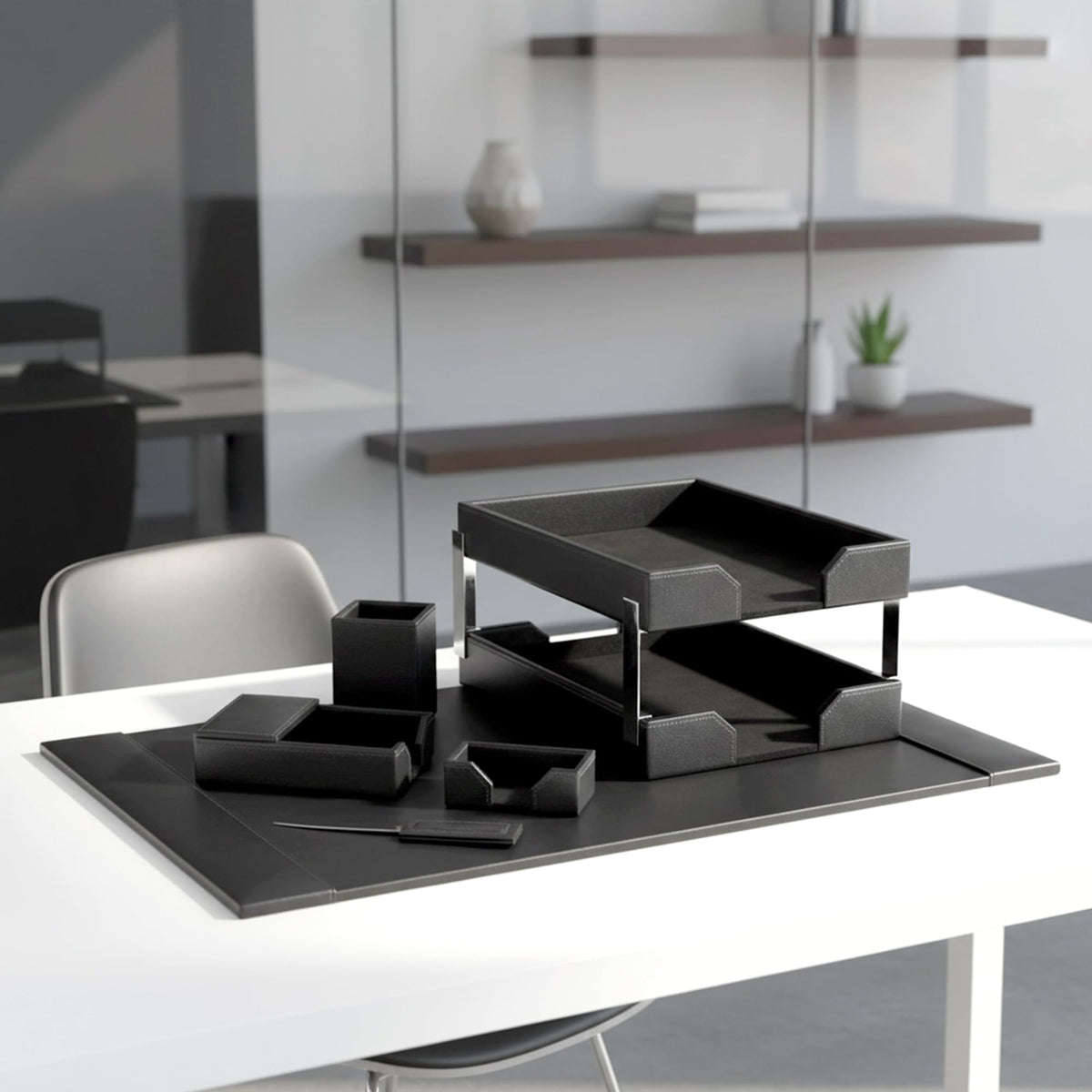 Black 8 Piece Bonded Leather Desk Set H250990
