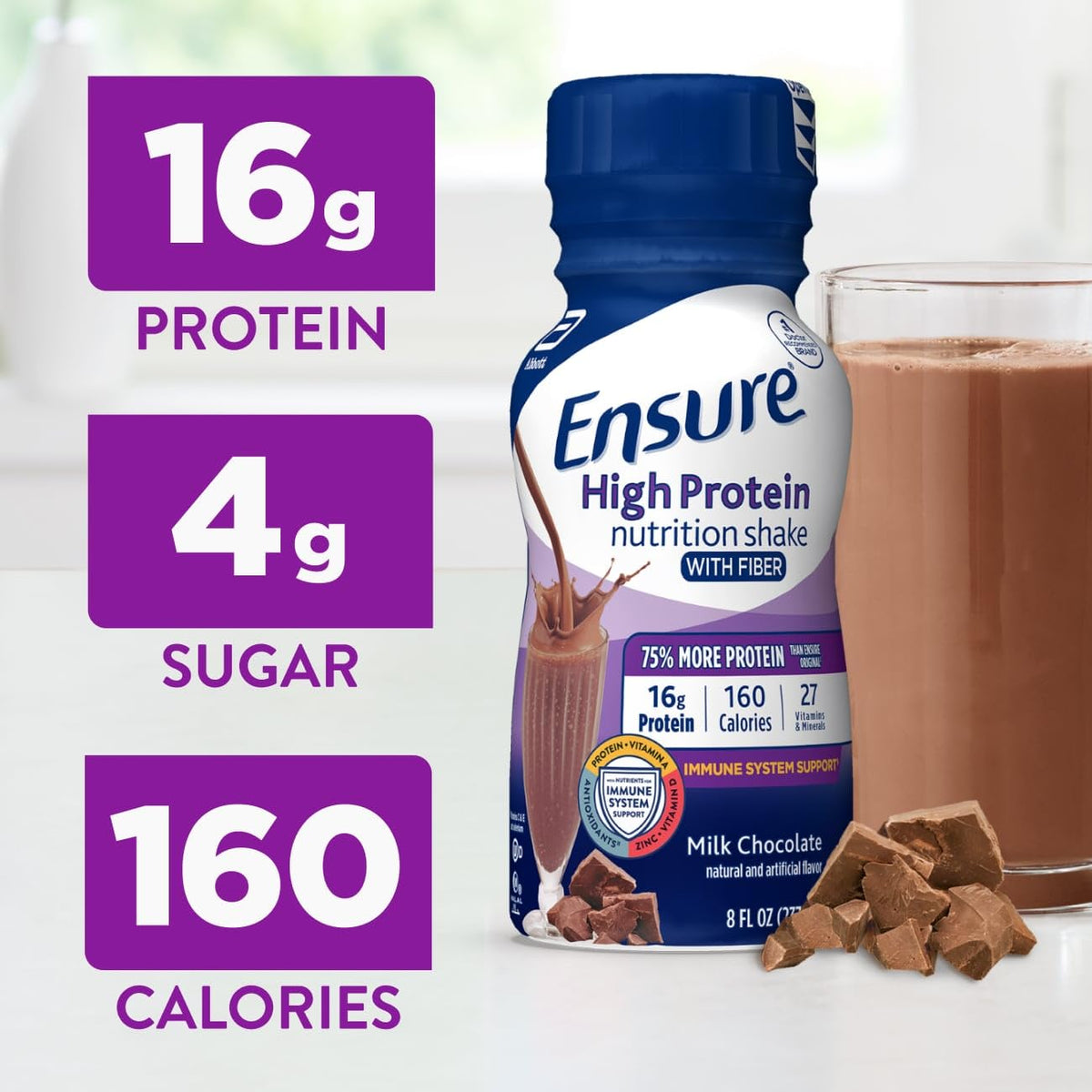 Chocolate Nutrition Shake with Fiber, 16g Protein, 8 fl oz, 24 Pack Y947090
