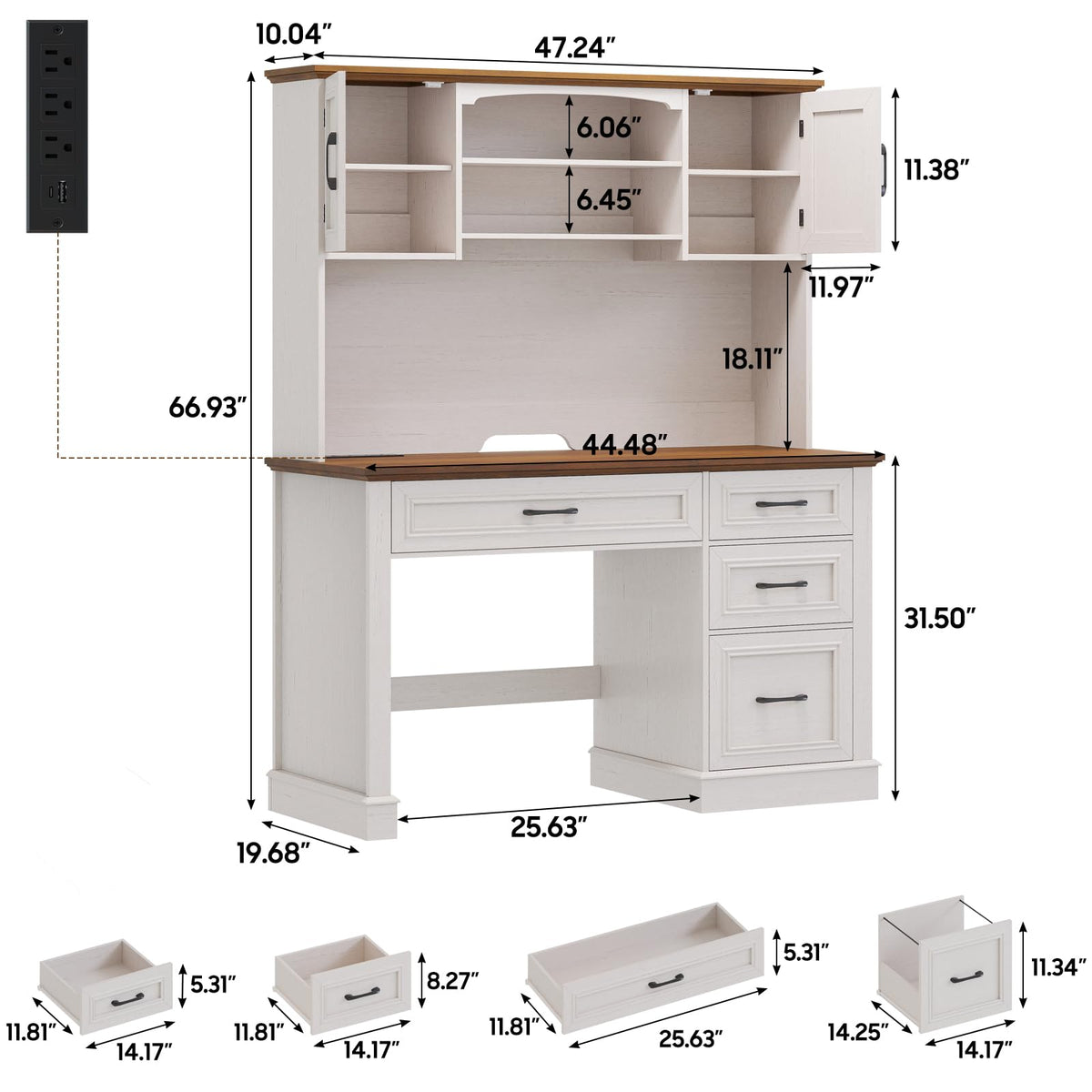 67" Executive Desk with Hutch and Charging Station K825593