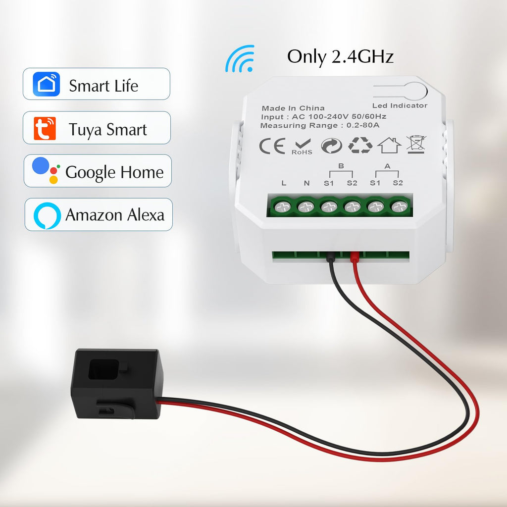 1-Channel WiFi Power Meter 80A Smart Energy Monitor D2687