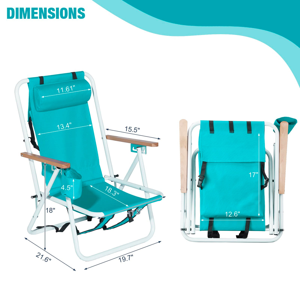 2 Pack Green Portable Folding Beach Chair with Cup Holder K8229