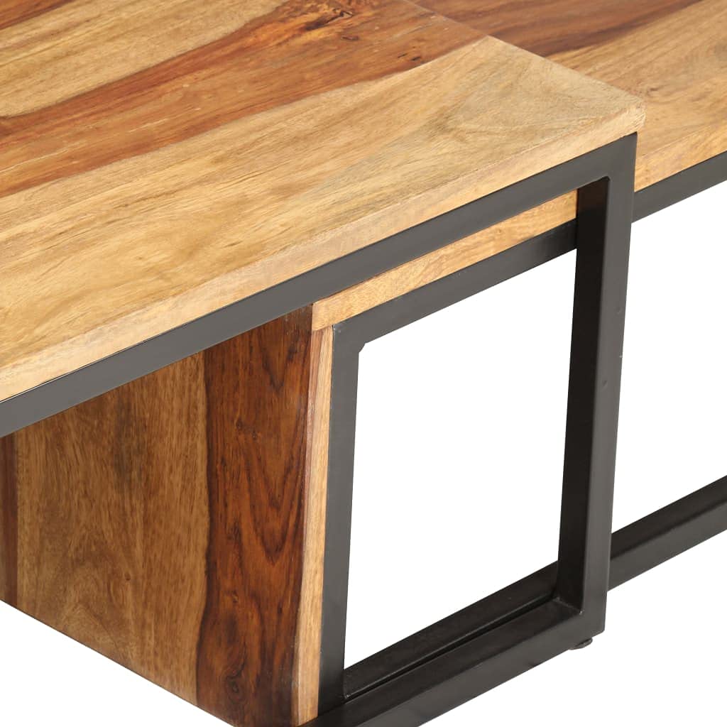 Brown Set of 2 Solid Sheesham Wood Nesting Coffee Tables C30827