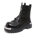 Men'S Leather Chunky Heel Motorcycle Boots With Front Zipper Round Toe Non-Slip Lug Sole Platform Ankle Boots E9569