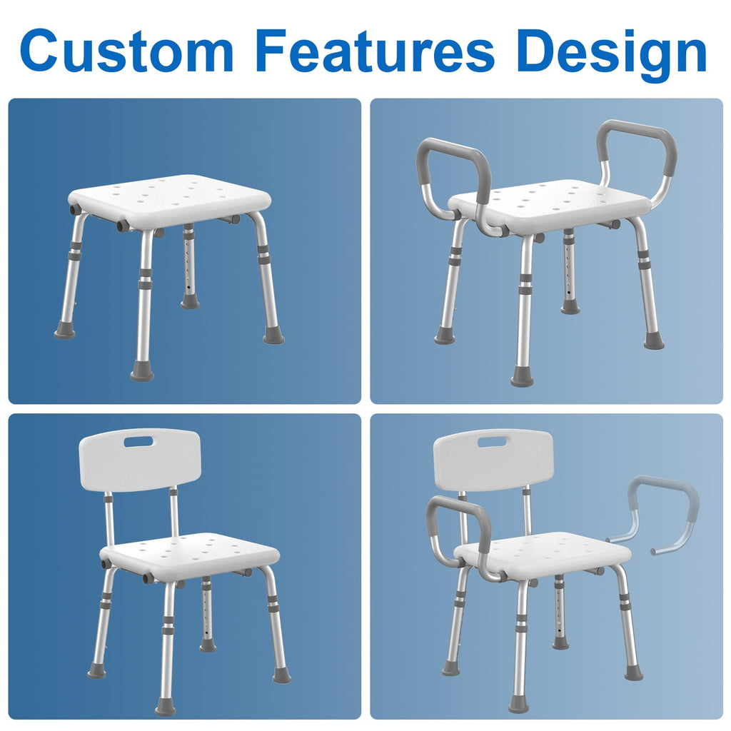Shower Chair with Arms and Back and Bedside Commode with Padded Seat and Backrest A233