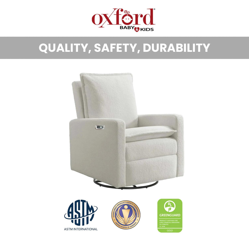 White Boucle Swivel Glider Recliner I614
