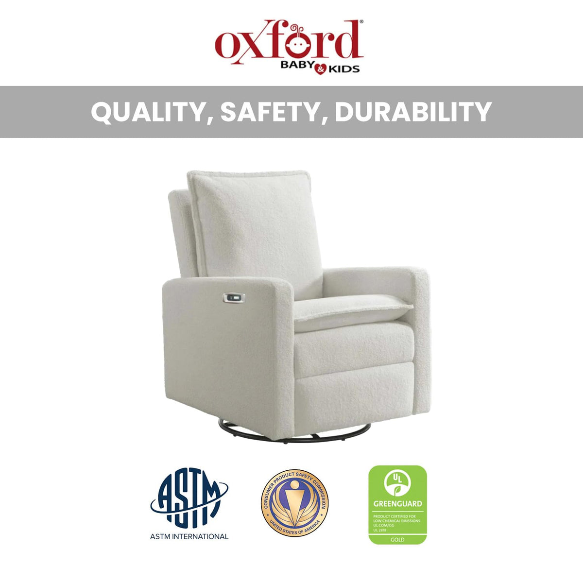White Boucle Swivel Glider Recliner I614