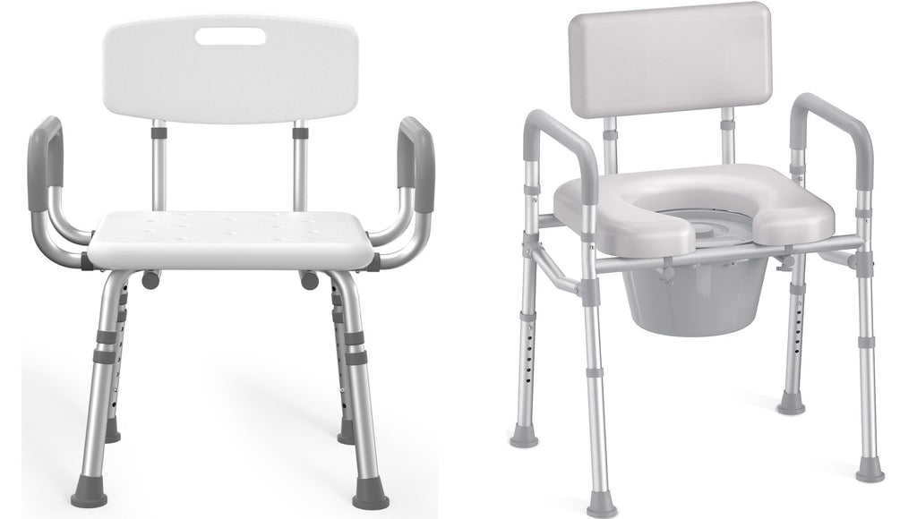 Shower Chair with Arms and Back and Bedside Commode with Padded Seat and Backrest A233