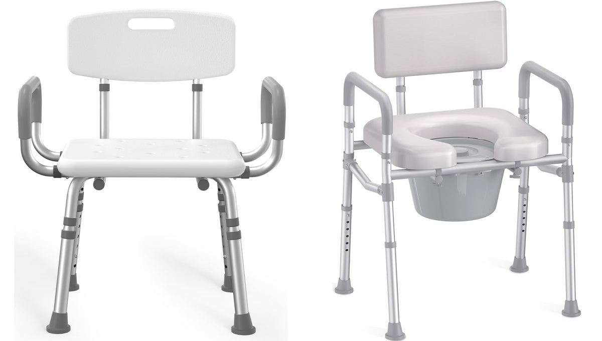 Shower Chair with Arms and Back and Bedside Commode with Padded Seat and Backrest A233